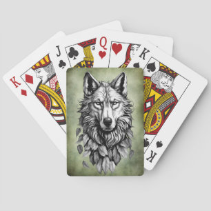 vargens huvud löv djuroriginalkonst teckning casinokort