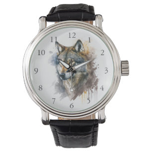 Vargens vattenfärgsmålning armbandsur