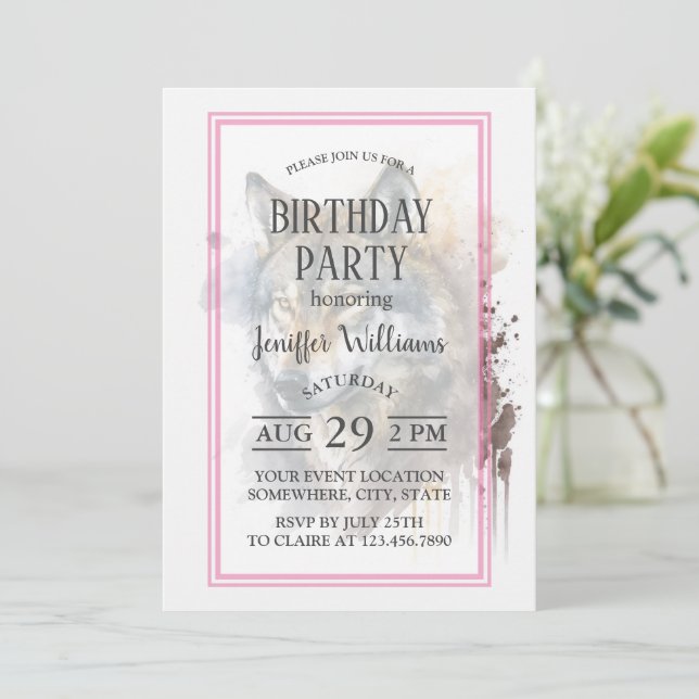 Vargens vattenfärgsmålning inbjudningar (Stående Fram)