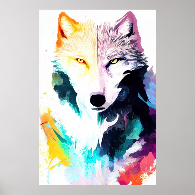 Vargens Vild: Målarfärg på animaliska Färger Poster (Framsidan)