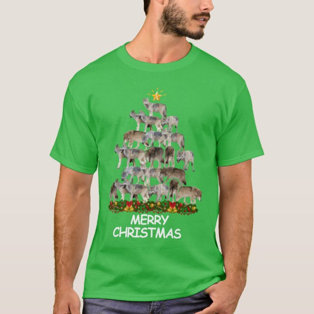 Varger Christmasree God jul lustig T Shirt (Framsida)