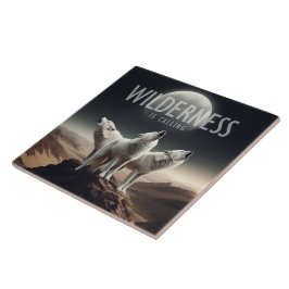 Varger Howling på Full Moon Wilderness ringer Kakelplatta