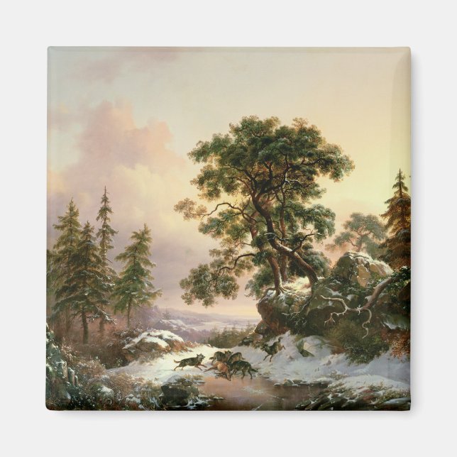 Varger i ett vinterlandskap (olja på panelen) magnet (Framsidan)