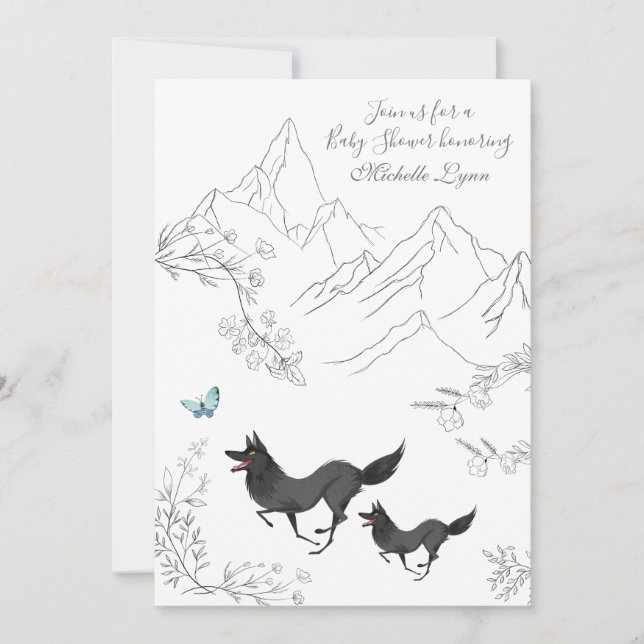 Varger och Butterfly Mountain Woodland Baby Shower Inbjudningar (Framsida)