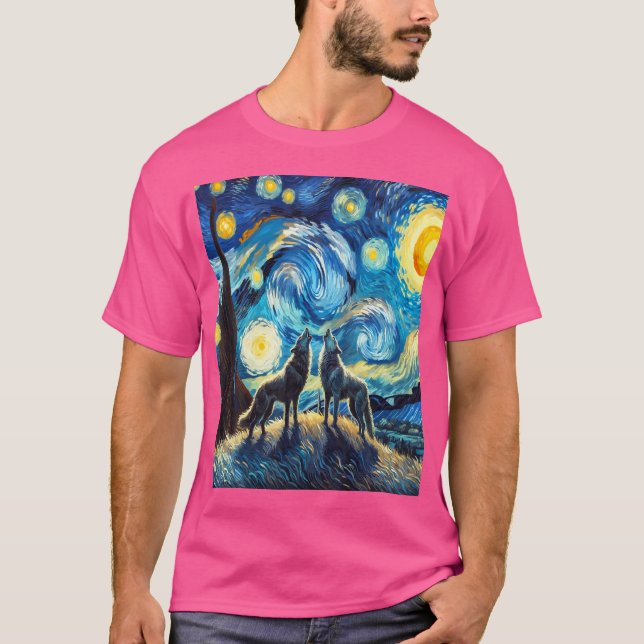 Varger som böjer sig vid Starry Måne T Shirt (Framsida)