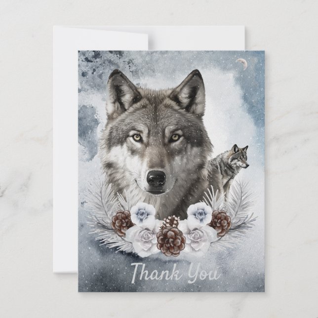 Varger Vattenfärgsvinter Tack Kort (Framsida)