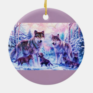 Vargfamilj Julgransprydnad Keramik