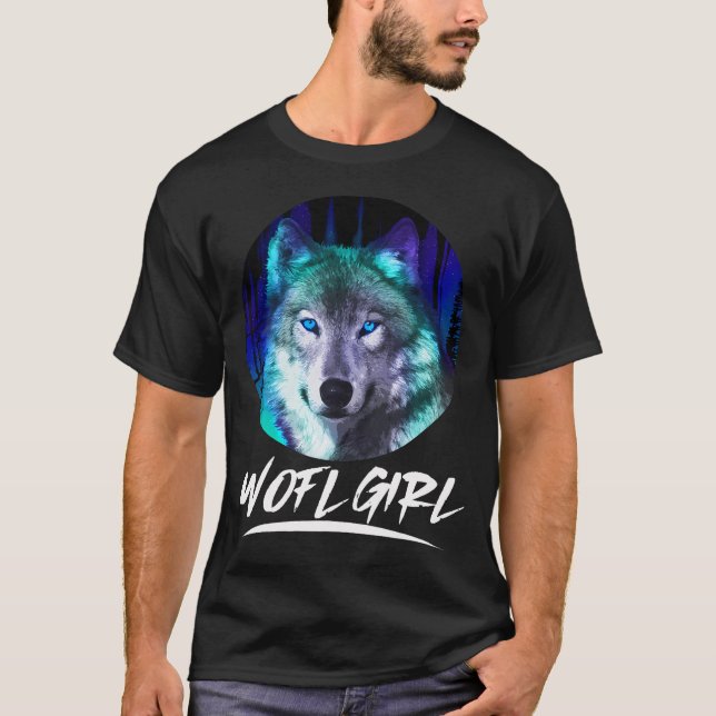 Vargflicka som älskar vargar Aurora Färgglad Rolli T Shirt (Framsida)