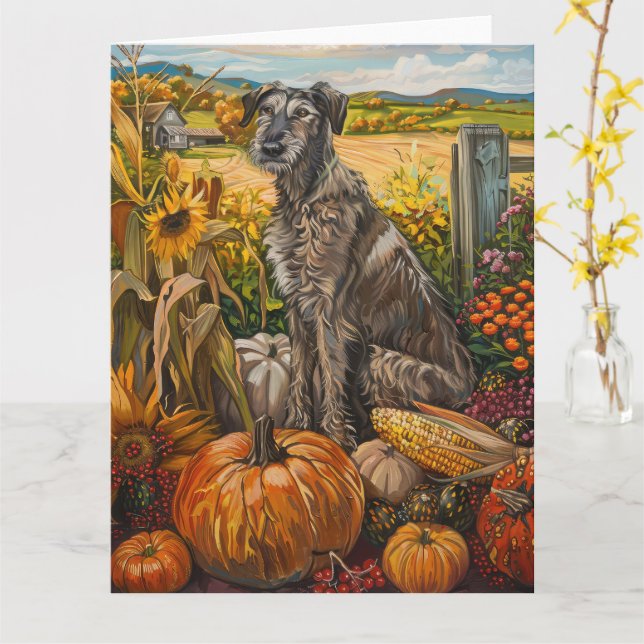 Varghund Hund Höstskörd Tacksägelse Kort (Gul blomma)
