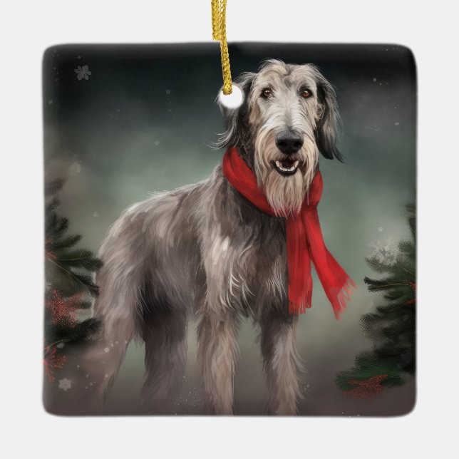 Varghund Hund i Snö Jul Julgransprydnad Keramik (Framsida)