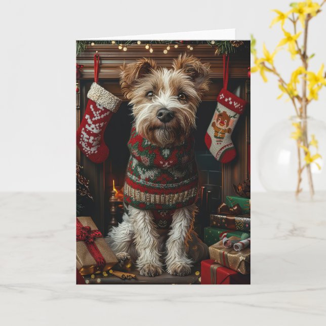 Varghund Hund Med Julpresenter Öppen Spis Kort (Gul blomma)