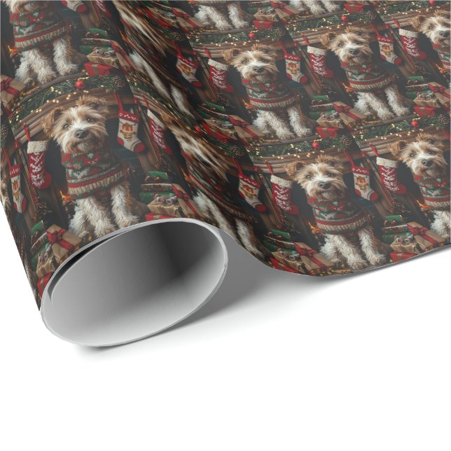 Varghund Hund Med Julpresenter Öppen Spis Presentpapper (Rullad Hörn)
