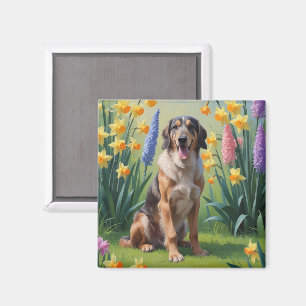 Varghund Hund Vårblommor Målning Magnet
