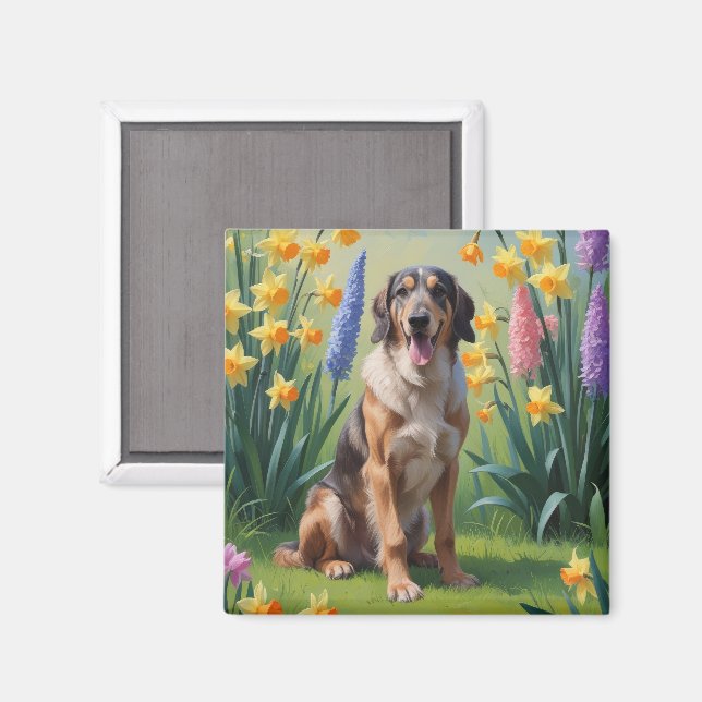 Varghund Hund Vårblommor Målning Magnet (Front/Back)