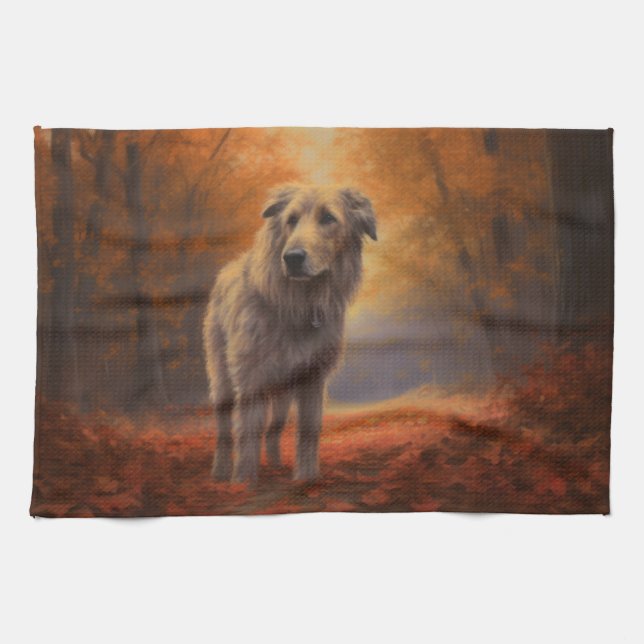 Varghund i höstlöv Fall Inspirera Kökshandduk (Horisontell)