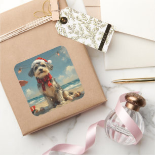 Varghund Jul Hund Strand Vintage Fyrkantigt Klistermärke