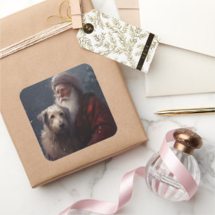 Varghund med Tomte Festiv Jul Fyrkantigt Klistermärke