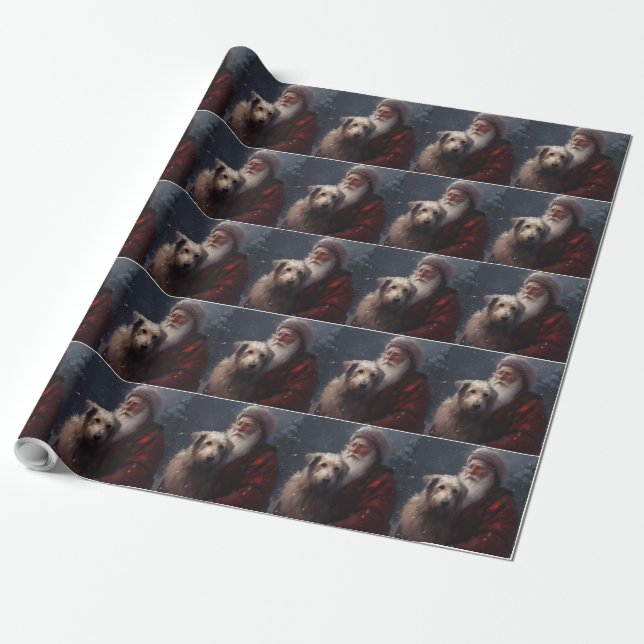 Varghund med Tomte Festiv Jul Presentpapper (Utrullad)