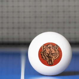 Varghuvud på röd pingisboll 