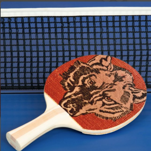 Varghuvud på röd pingisbricka pingisracket (Wolf Head on Red  Design Ergonomic handle. Paddle core constructed with quality laminated hardwood.
)