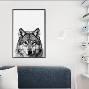 Varghuvud Porträtt Svart vitt Poster