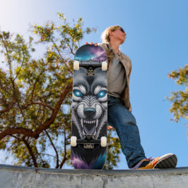 Varghuvud skateboard med fnysande uttryck