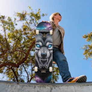 Varghuvud skateboard med fnysande uttryck