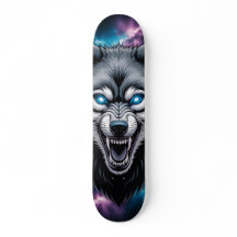 Varghuvud skateboard med fnysande uttryck
