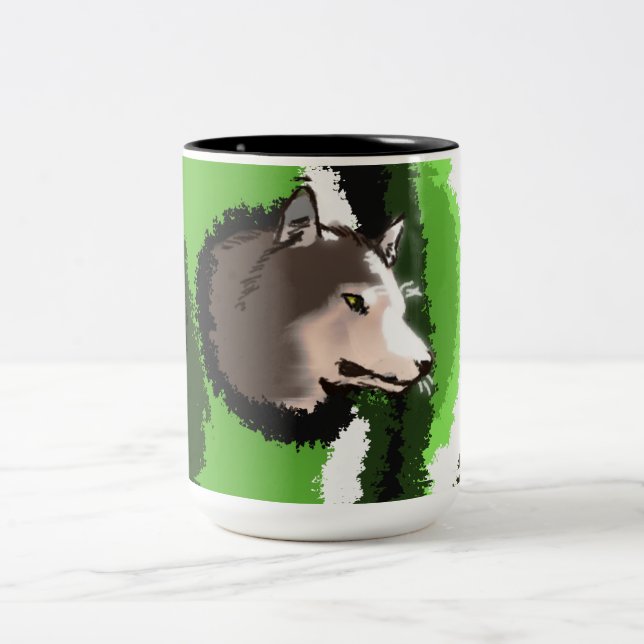 varghuvud som tittar fram ur buskarna Två-Tonad mugg (Center)