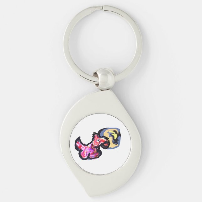 Vargljus måne  swirl silverfärgad nyckelring (Framsidan)