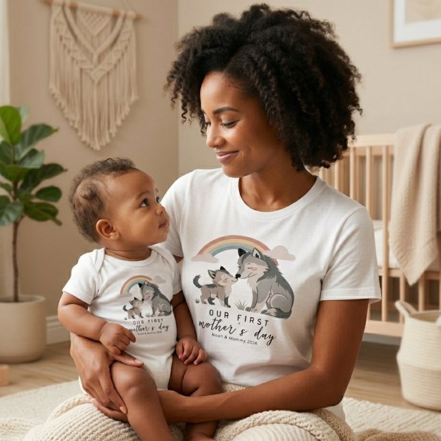 Vargmamma Valp Första Mors Dag Pastell Regnbåge T Shirt (Skapare uppladdad)