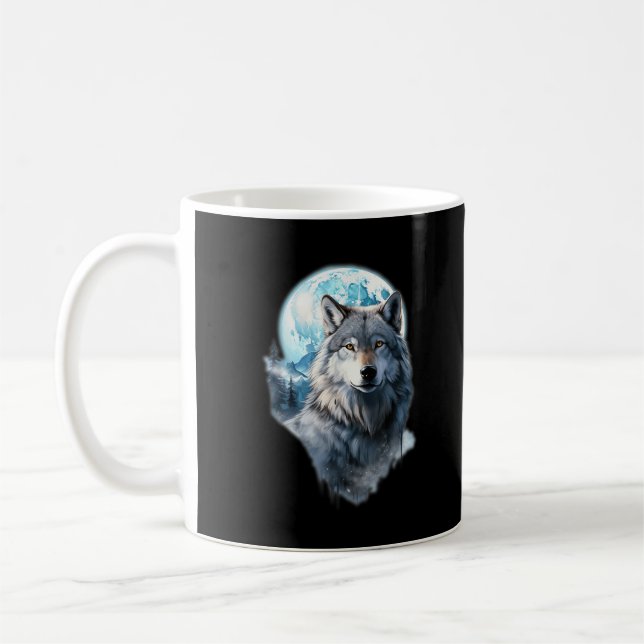 Vargmåne Grafik Vrålande ,Under Fullmåne Natt  Kaffemugg (Vänster)