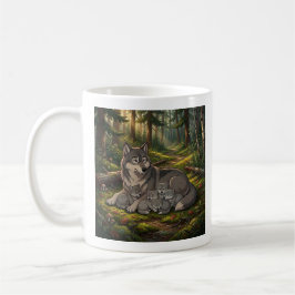 Vargmoder och ungar kaffemugg