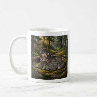 Vargmoder och ungar kaffemugg
