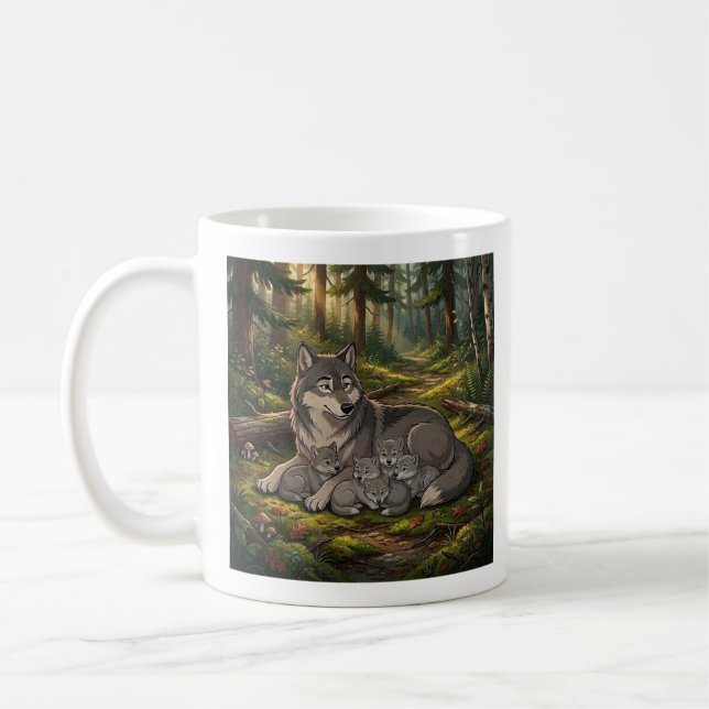 Vargmoder och ungar   kaffemugg (Vänster)