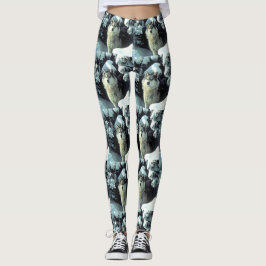 Vargmönster i vinter skogsdesign leggings