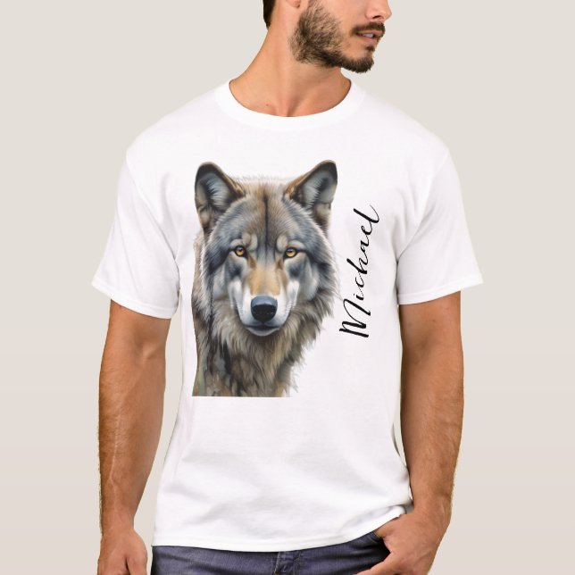 Vargporträtt Ditt Namn Anpassad Handstil T Shirt (Framsida)
