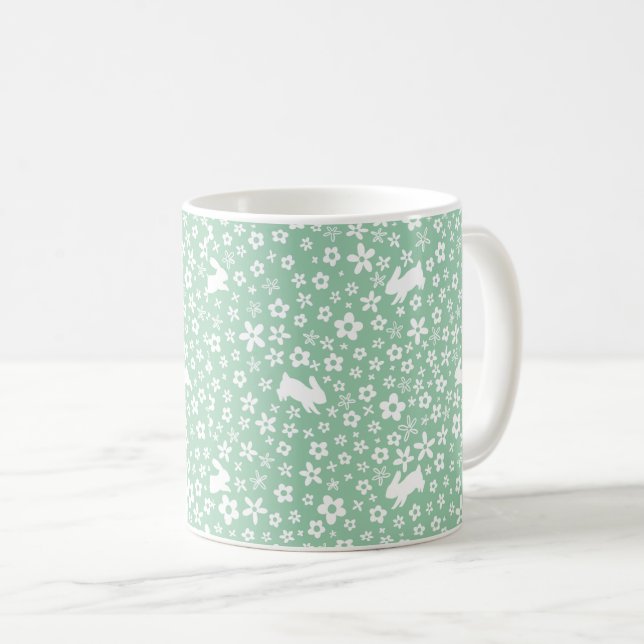 Vårgrön blommande kanin kaffemugg (Framsida höger)