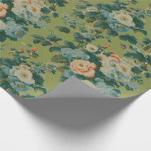 Vårgrön blomsterchintz, korallros