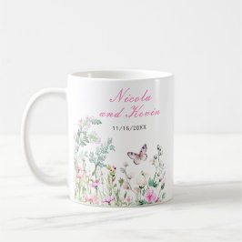 Vårgrön Fjäril Blommig Bröllop Kaffemugg