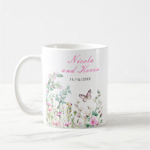Vårgrön Fjäril Blommig Bröllop Kaffemugg