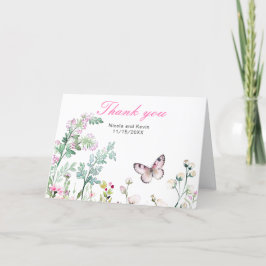 Vårgrön fjärilblomma bröllop tack kort