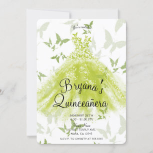 Vårgrön fjärilsdanskjol Quinceañera Inbjudningar