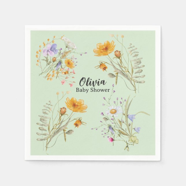Vårgröntmynta vildblomma Baby Shower Servett (Framsidan)
