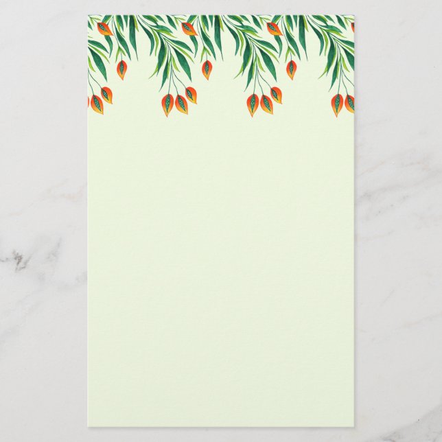 Vårgröntväxt med orange knoppar brevpapper (Framsida)