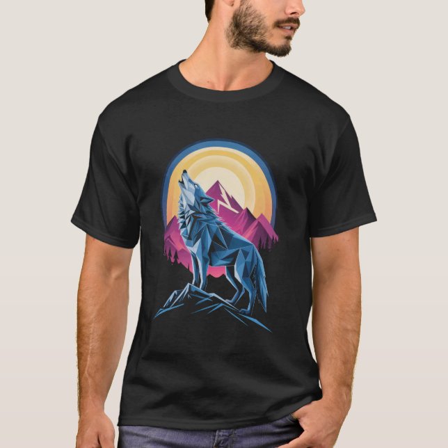 Vargskogs måne vintage kosmiskt ylande vargälskare t shirt (Framsida)