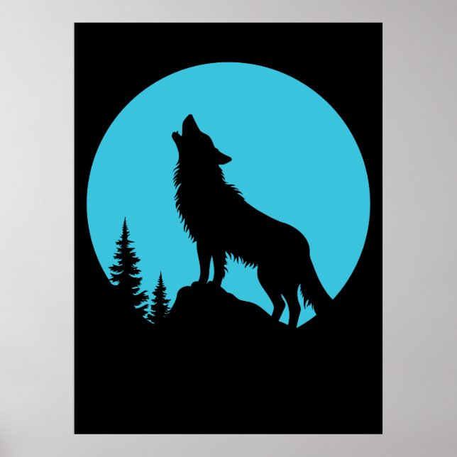 Vargskogs natur utomhus vilda djur silhuett poster (Framsidan)