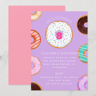 Variant Donuts Rosa Lila Barns födelsedag Inbjudningar