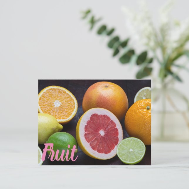 Variation av citrusfrukter, orange, kalk, mandarin helg vykort (Stående Fram)