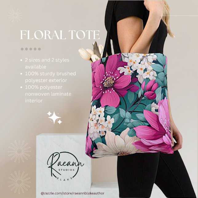 Vårinspirerad rosa och grön blommig tote-design tygkasse (Skapare uppladdad)